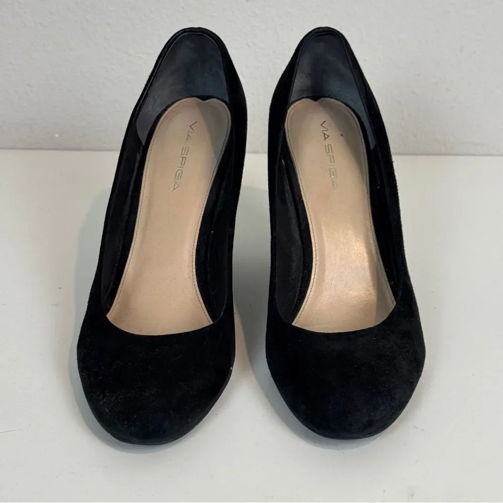 Via Spiga Black Suede Wedge Heels 10